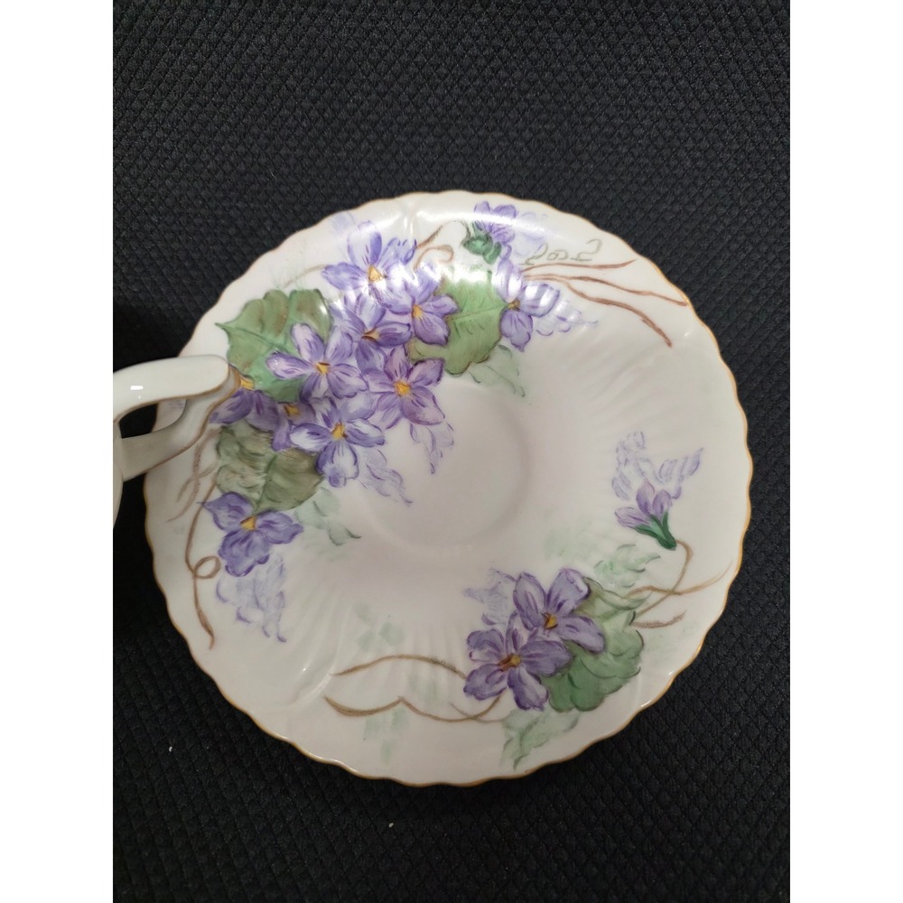Vintage Hand Painted Purple Violet Floral Porcelain Tea Cup and Saucer Set Gold - Picture 3 of 9